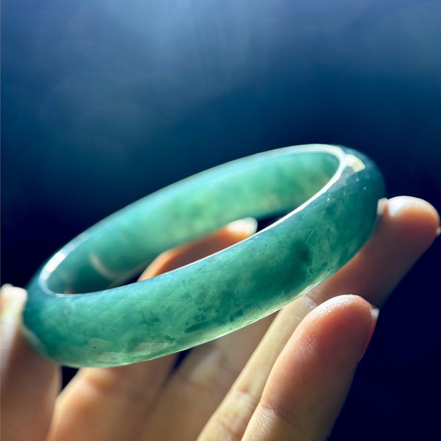 Faceted Jadeite Jade Bangle Leaf Style Size 54 mm