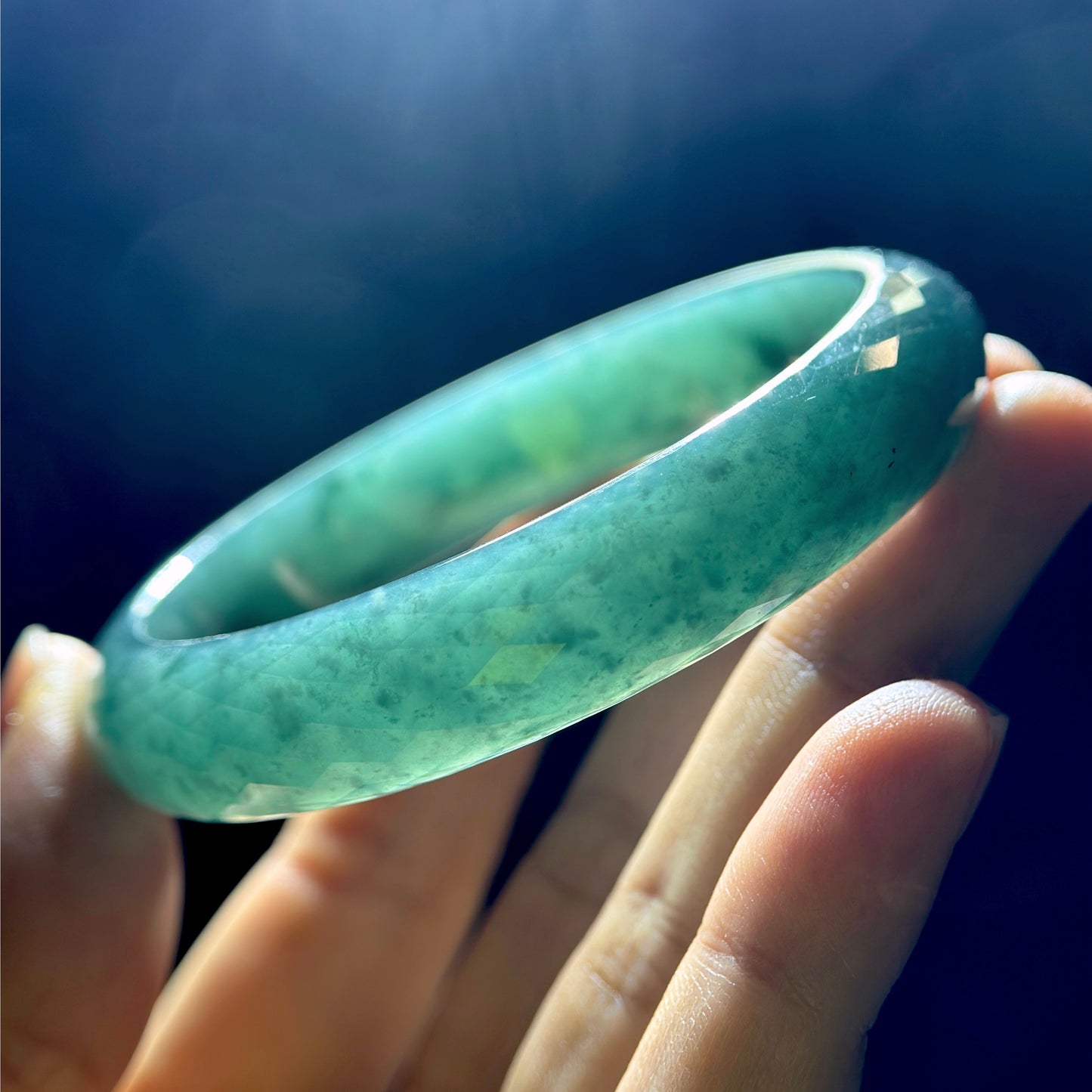 Faceted Jadeite Jade Bangle Leaf Style Size 54 mm