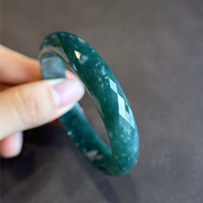 Faceted Jadeite Jade Bangle Leaf Style Size 54 mm