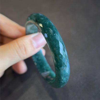 Faceted Jadeite Jade Bangle Leaf Style Size 54 mm