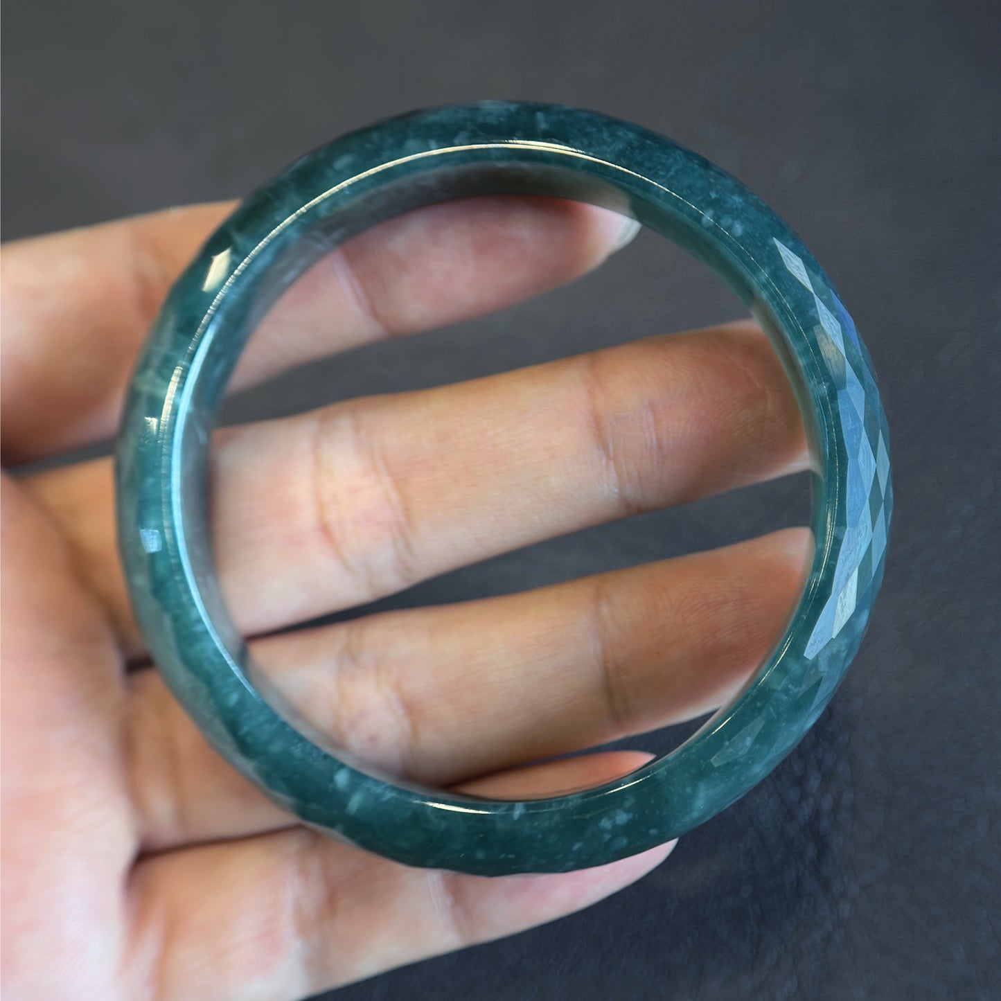 Faceted Jadeite Jade Bangle Leaf Style Size 54 mm