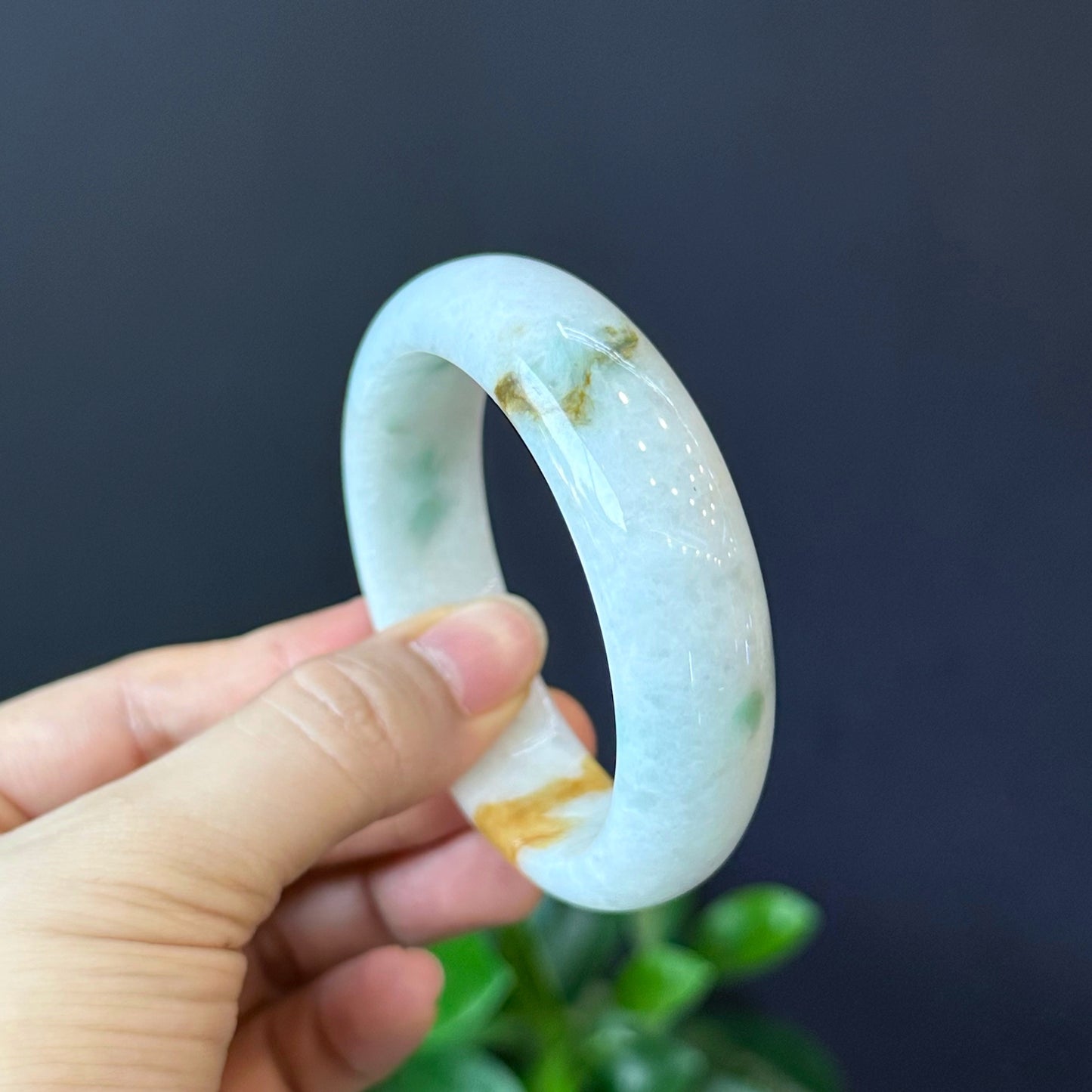 Jadeite Jade Bangle Leaf Style Size 55 mm