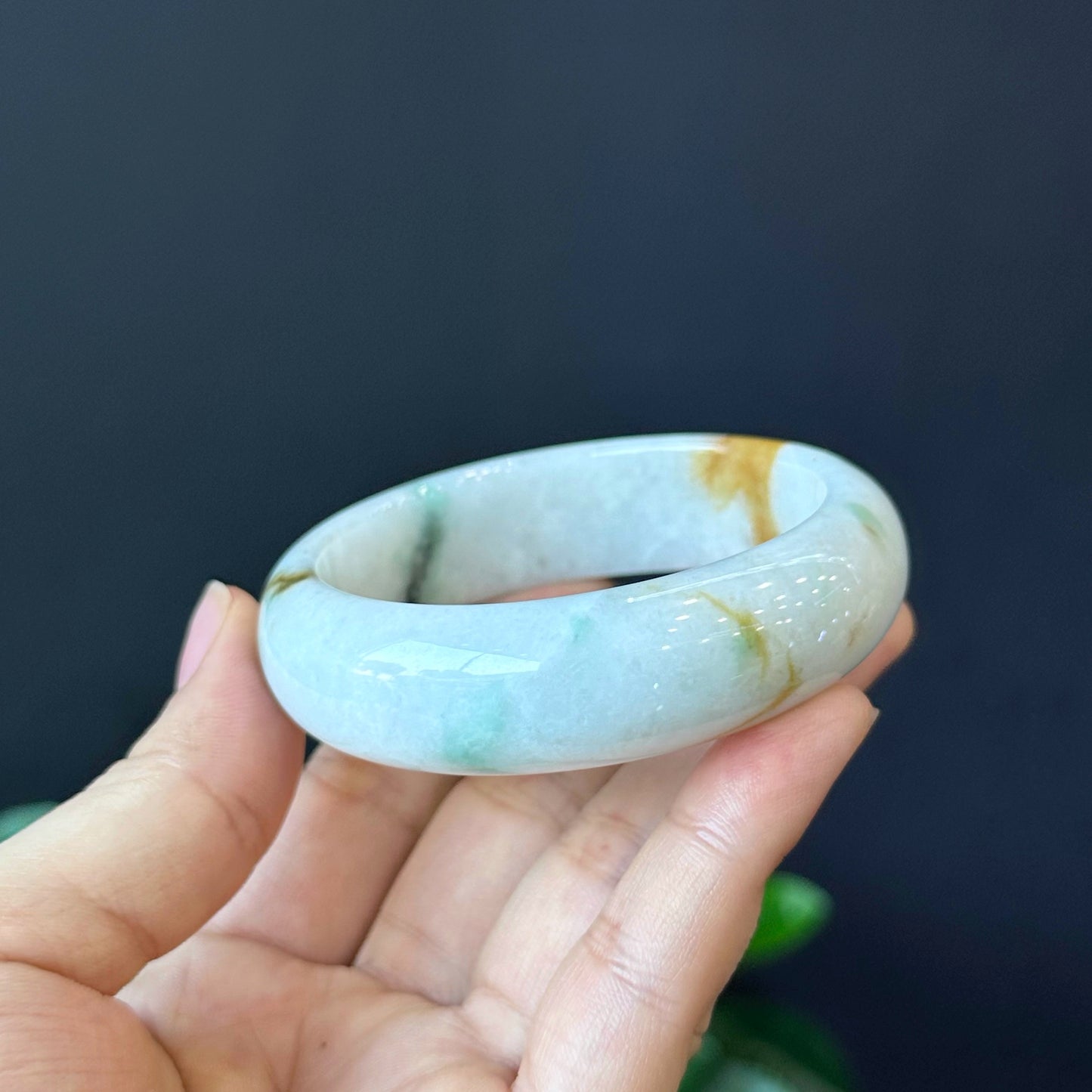 Jadeite Jade Bangle Leaf Style Size 55 mm