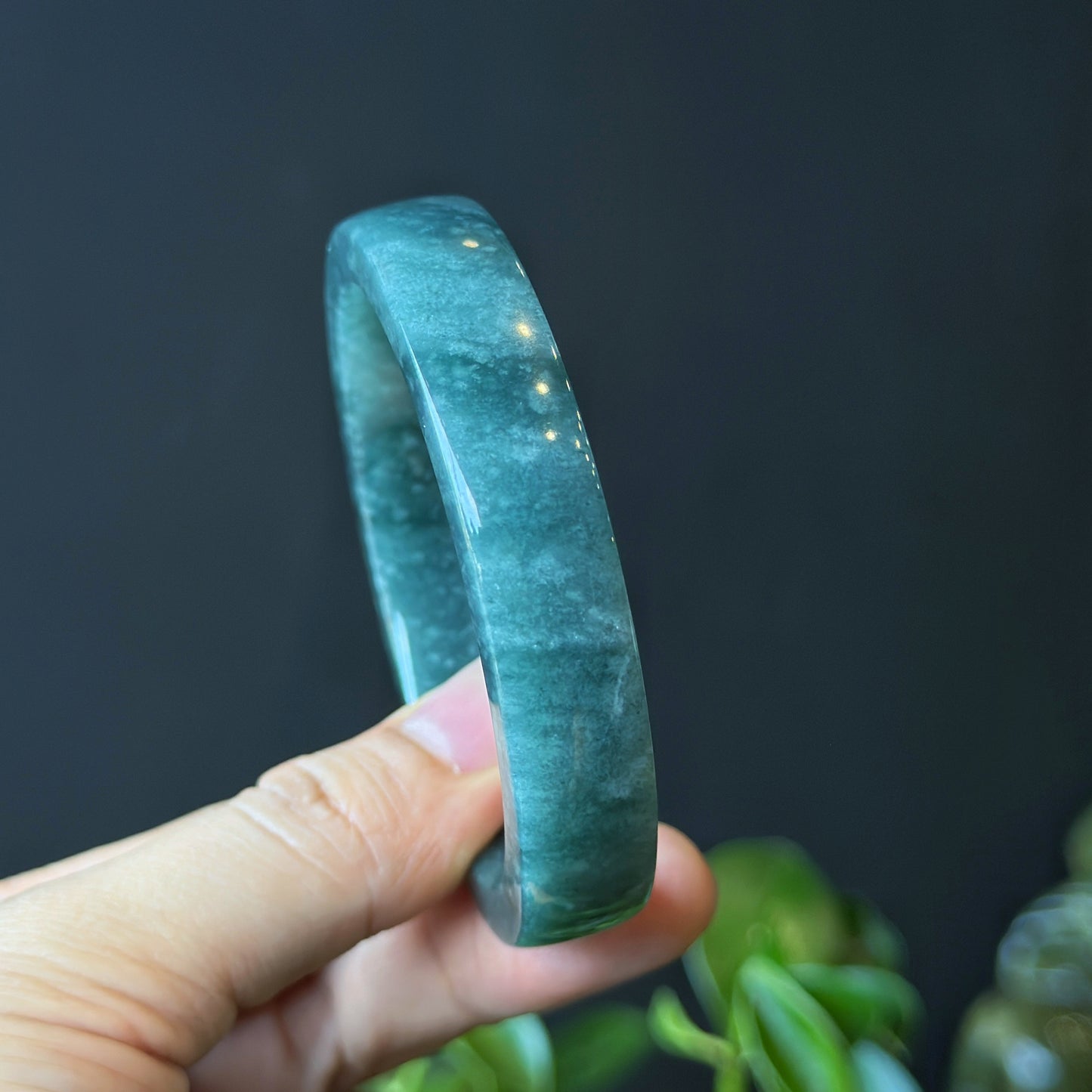 Water Green Jadeite Jade Bangle Square Style Size 53.8 mm