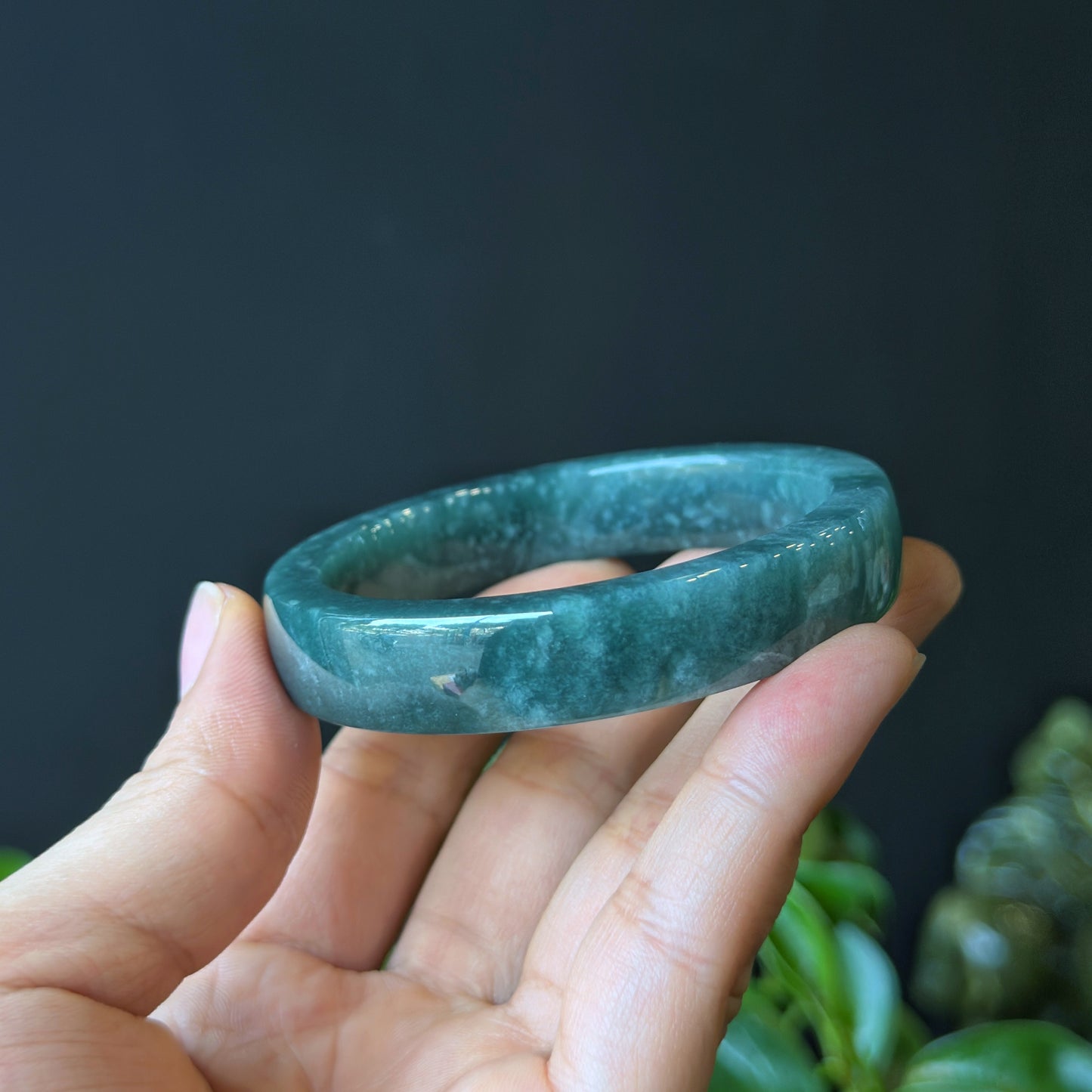 Water Green Jadeite Jade Bangle Square Style Size 53.8 mm