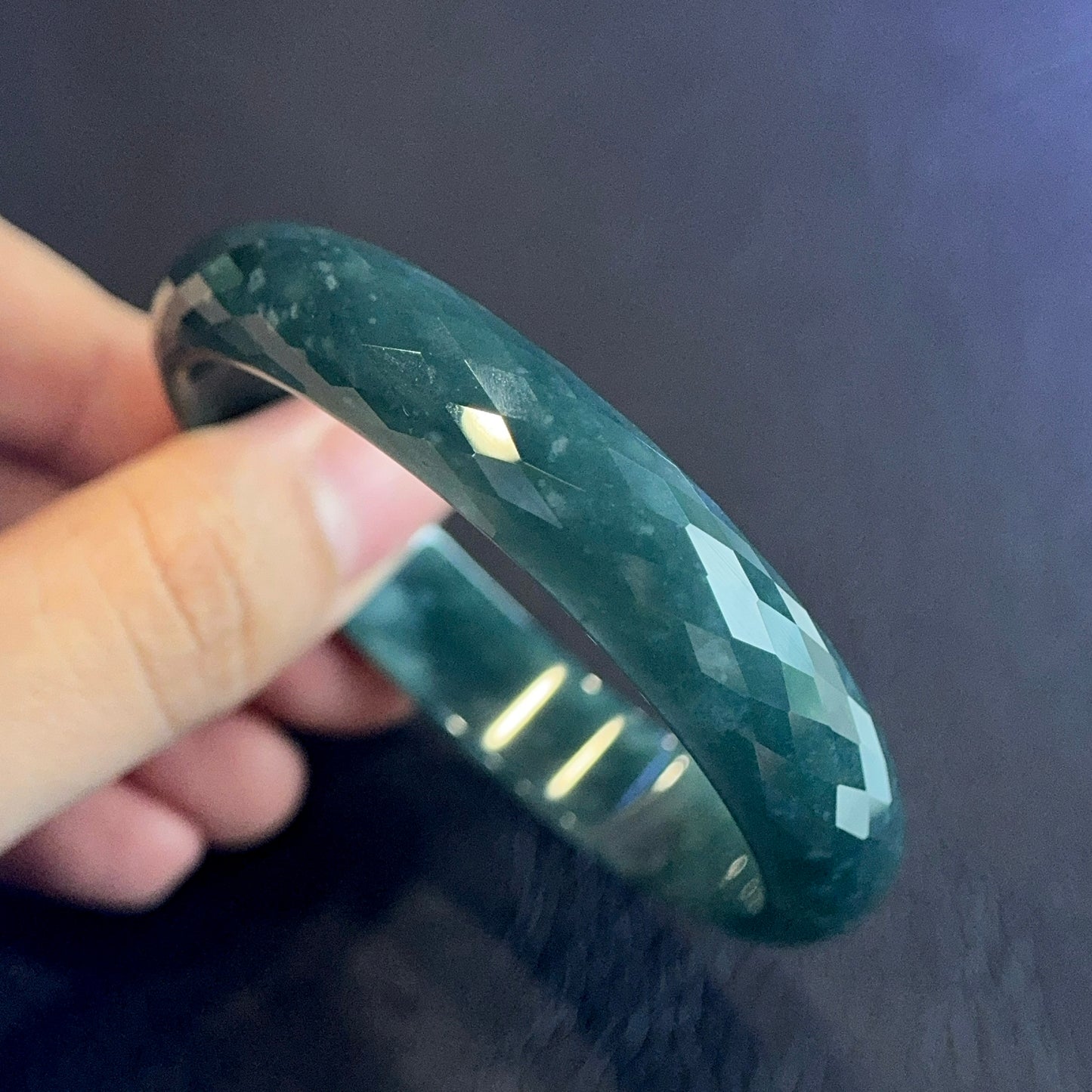 Faceted Jadeite Jade Bangle Leaf Style Size 55 mm