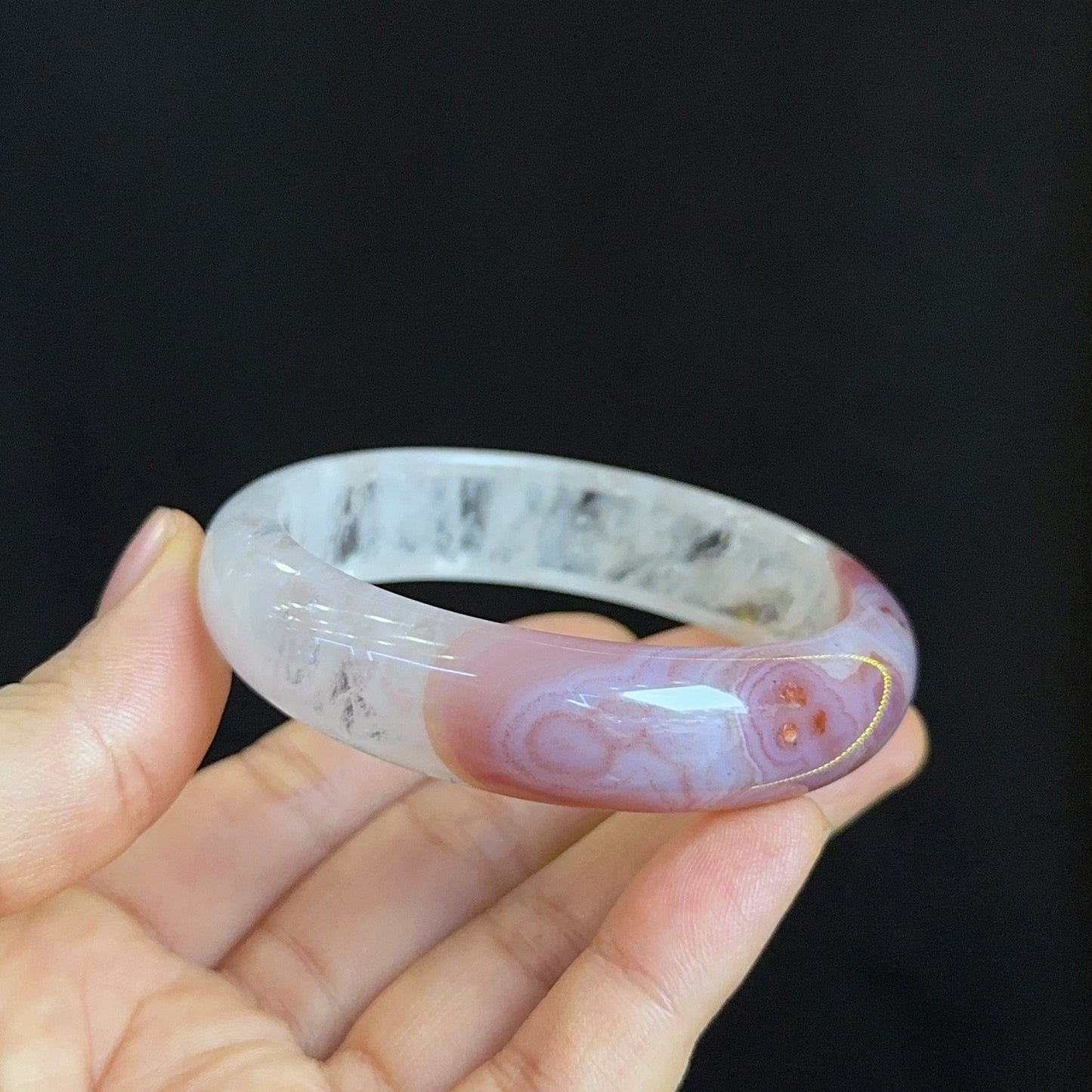 Special Natural Agate Bangle Leaf Style Size 56 mm