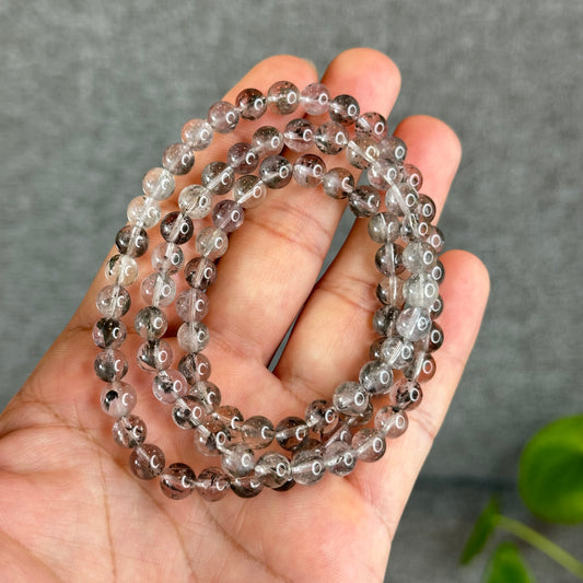 Natural Brookite Silver Titanium Triple Wrap Bracelet Size 6.7 mm