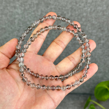 Natural Brookite Silver Titanium Triple Wrap Bracelet Size 6.7 mm