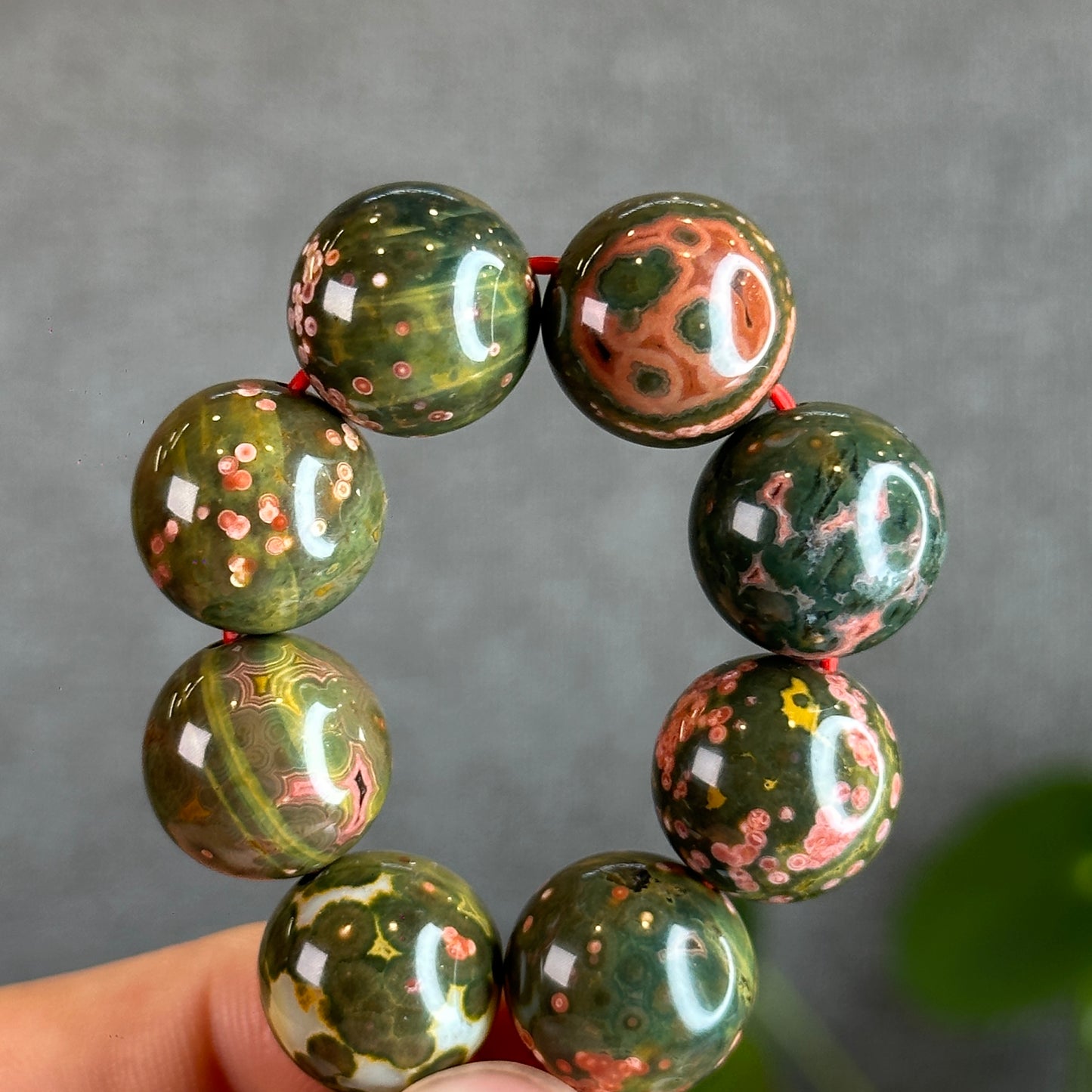 Green and Pink Ocean Jasper  Bracelet Size 14 mm