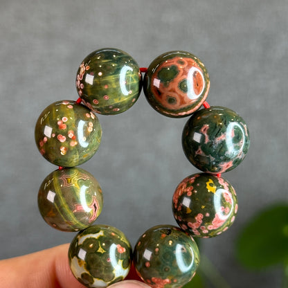 Green and Pink Ocean Jasper  Bracelet Size 14 mm