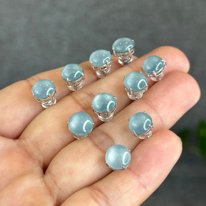 Natural Water Green Jadeite Jade Stud Earrings with S925 Silver Setting - High Quality