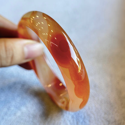 White-Orange Natural Agate Banlge Leaf Style Size 58 mm