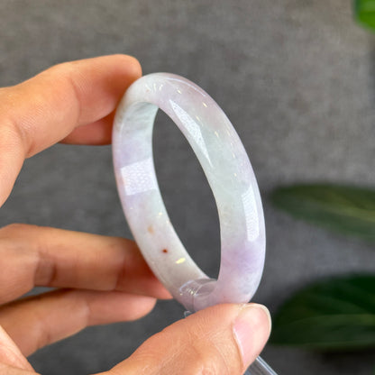 Lavendar with Two Orange Dots Jadeite Jade Oval Leaf Style Bangle Size 50-51 mm Certificate 646759