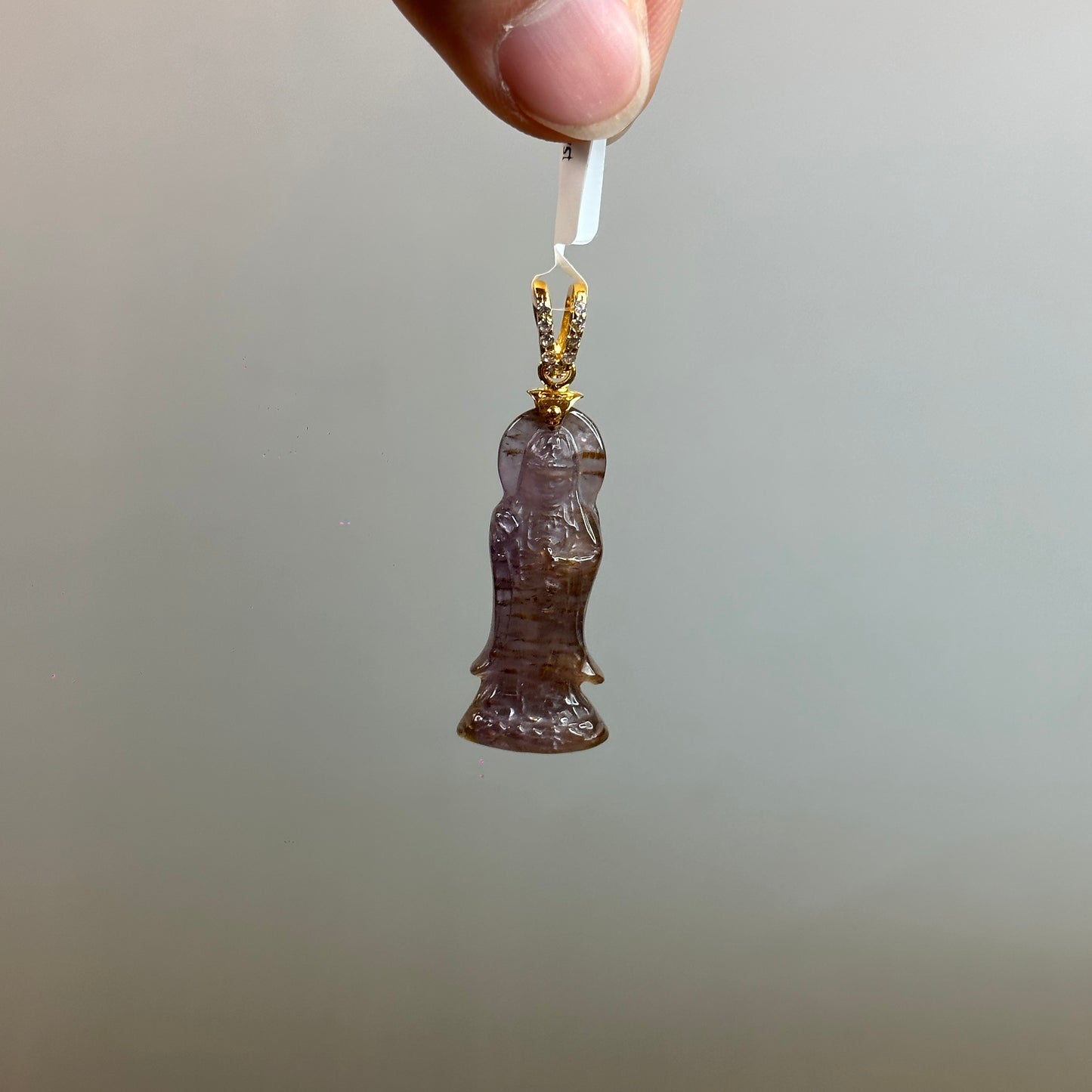 Quan Yin Amethyst Cacoxenite Pendant 10k Yellow Gold