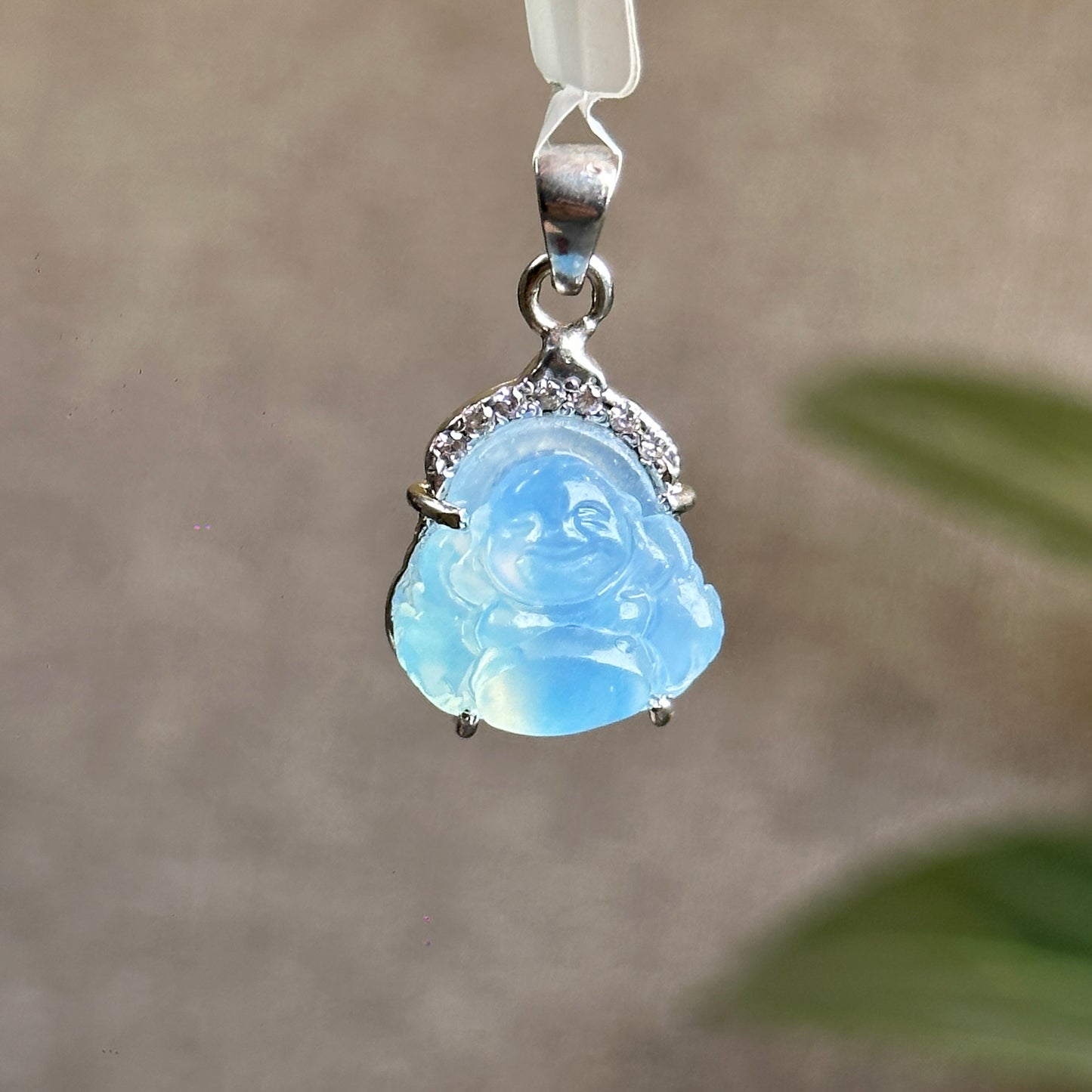 Happy Buddha Aquamarine Pendant in Silver Setting