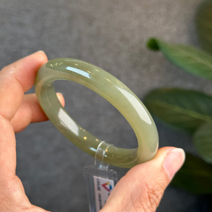 Hoa Dien Natural Nephrite Jade Bangle Leaf Style  Size 53.78 mm