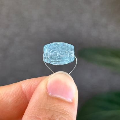 Aquamarine Beryl Carved Lu Thong Bead Size 10.5 mm