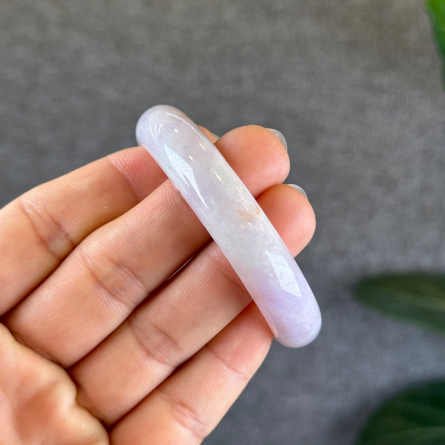Lavendar with Two Orange Dots Jadeite Jade Oval Leaf Style Bangle Size 50-51 mm Certificate 646759