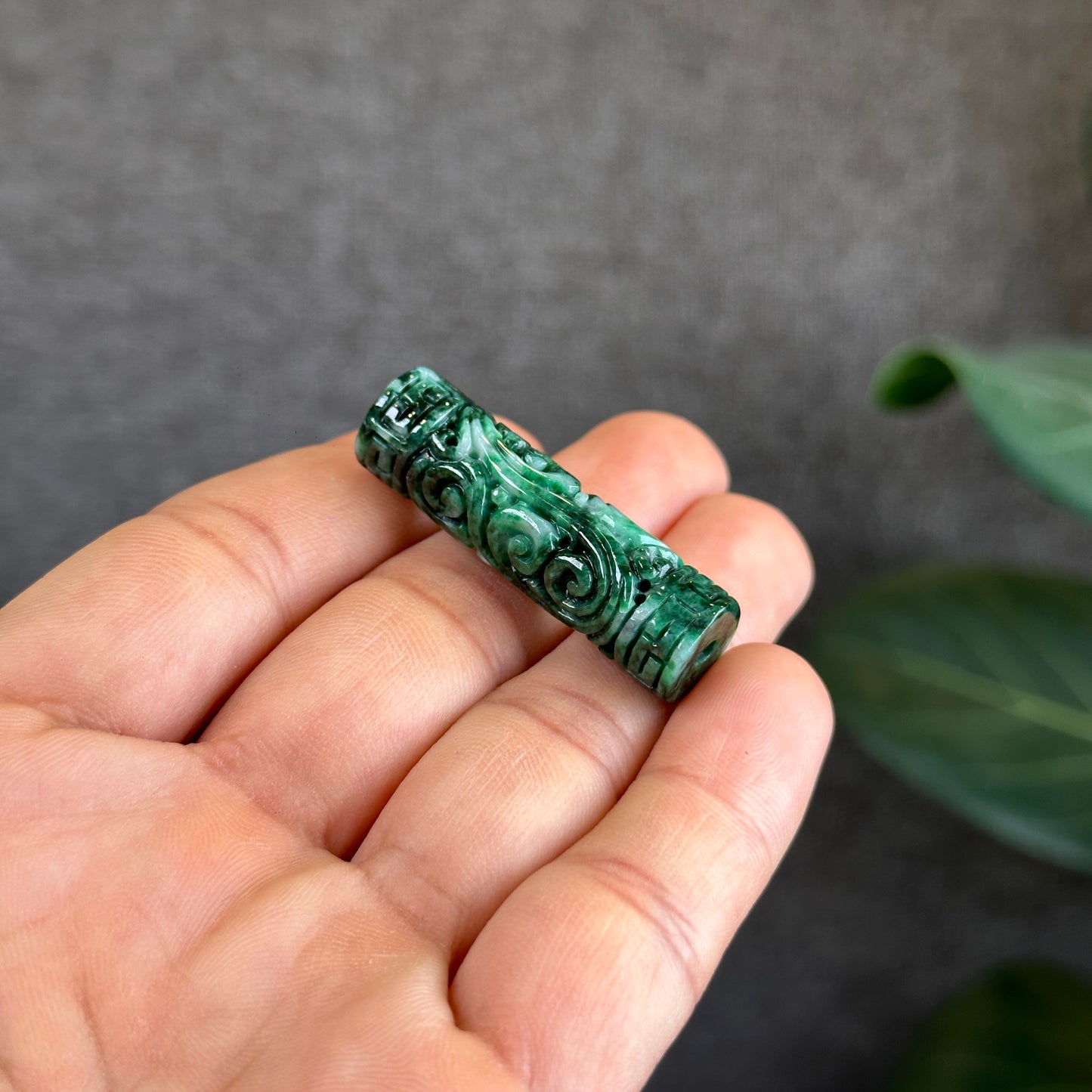 Nhu Y Carved Jadeite Jade Cylinder Pendant