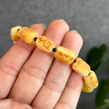 Natural Root Amber Freeform mixed with Garnet Bracelet Size 9 mm