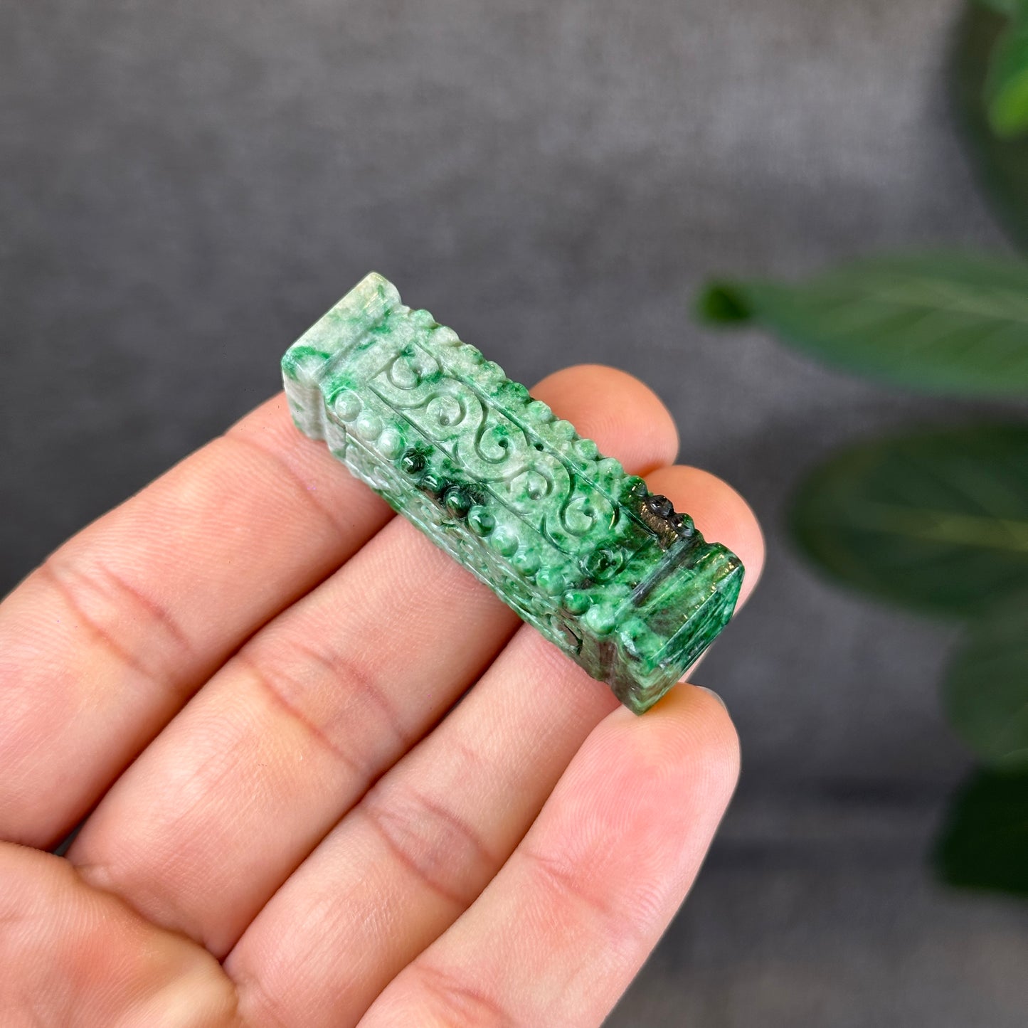 Nhu Y Carved Jadeite Jade Rectangle Pendant