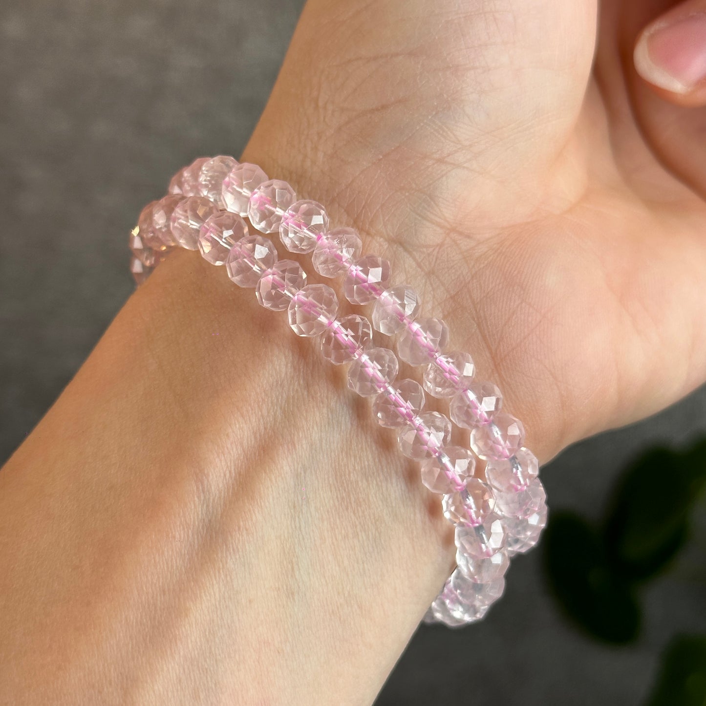 Rose Quartz Faceted Rondell Bracelet Size 7 mm