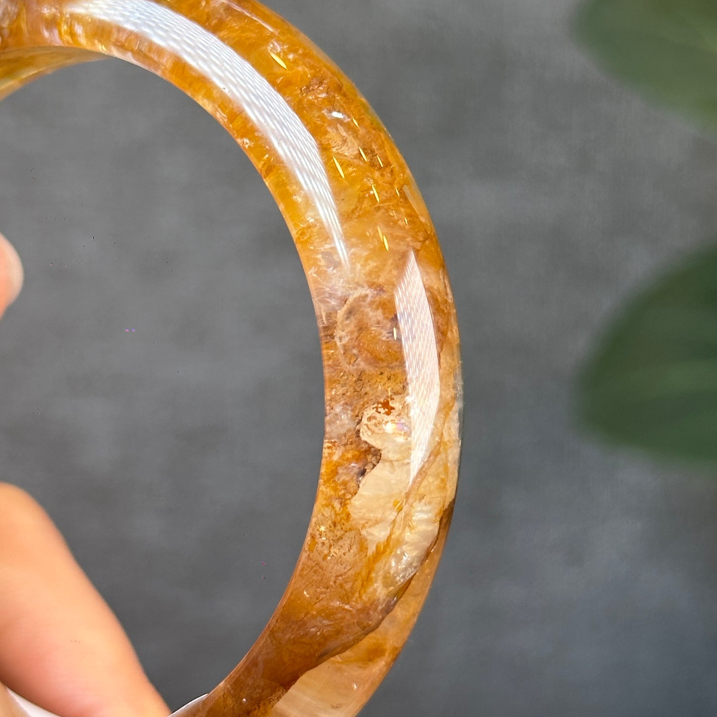 Natural Fire Quartz Golden Healer Bangle Leaf Style Size 57 mm