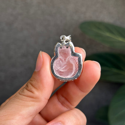 Ho Ly Rose Quartz Pendant In Silver Setting