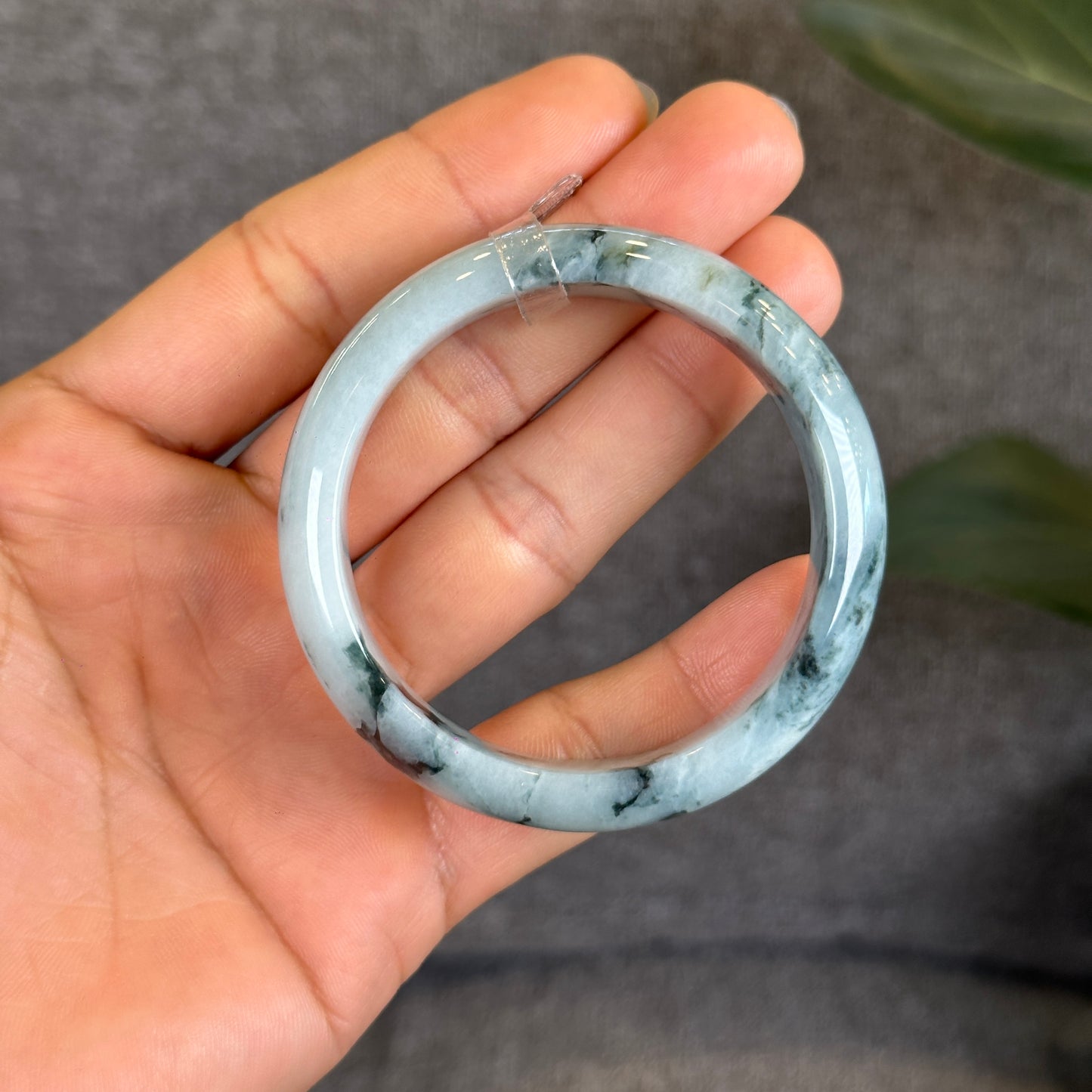 Natural Water Green Floral Pattern Jadeite Jade Bangle Leaf Sytle Size 50 mm Certificate 287437
