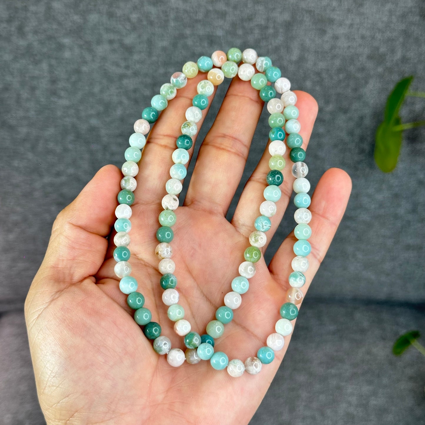 Natural Green Floral Agate Triple Wrap Bracelet Size 6.7 mm