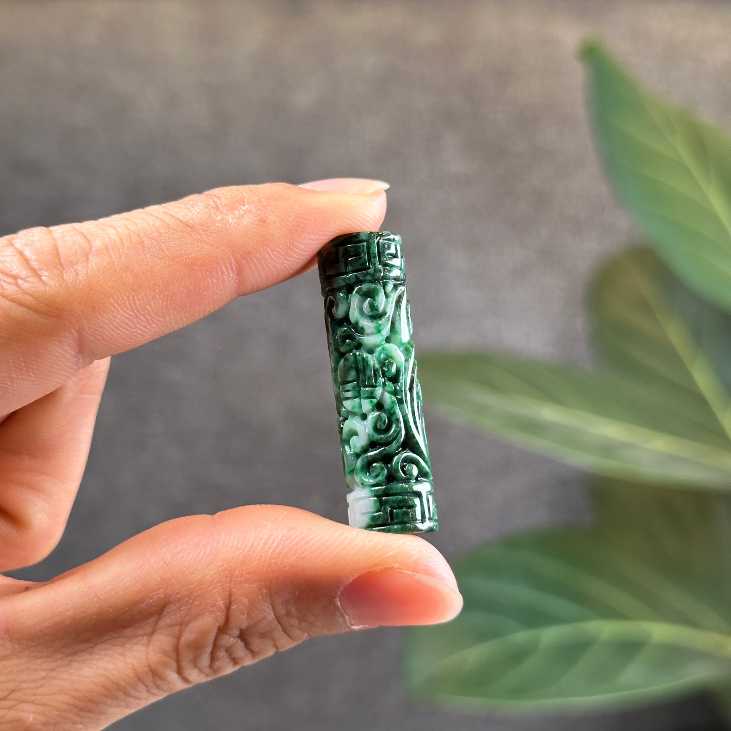 Nhu Y Carved Jadeite Jade Cylinder Pendant