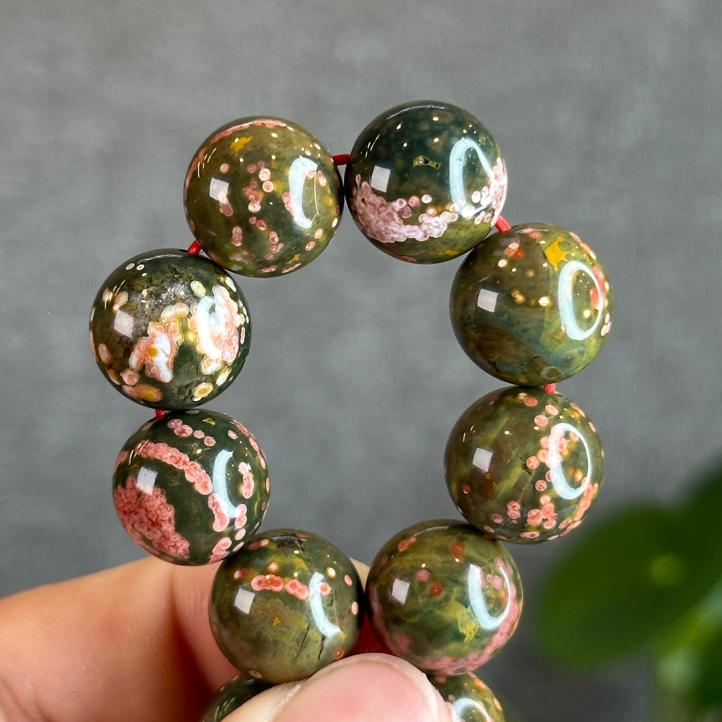 Green and Pink Ocean Jasper  Bracelet Size 14 mm