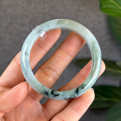 Water Green Floral Pattern Jadeite Jade Bangle Leaf Sytle Size 53 mm Certificate 442289