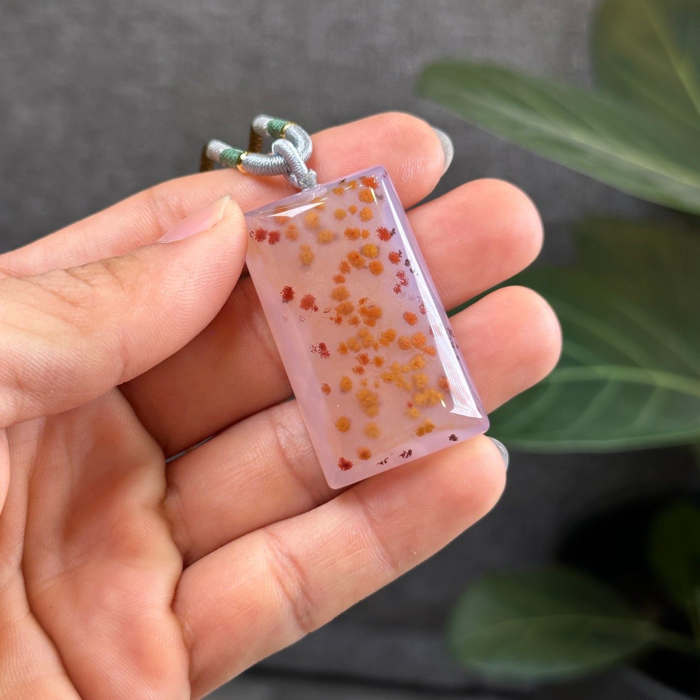 Rectangular Cinnabar Agate Pendant