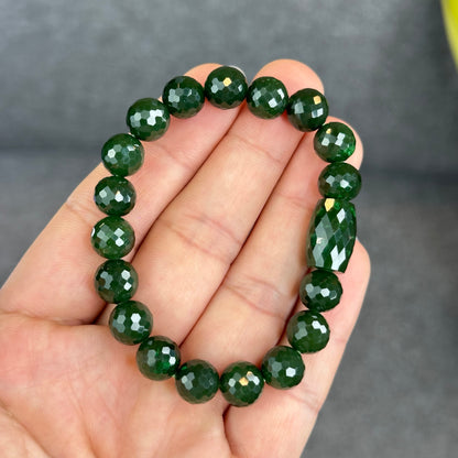 Natural Nephrite Jade High Quality Faceted Bracelet Size 9 mm