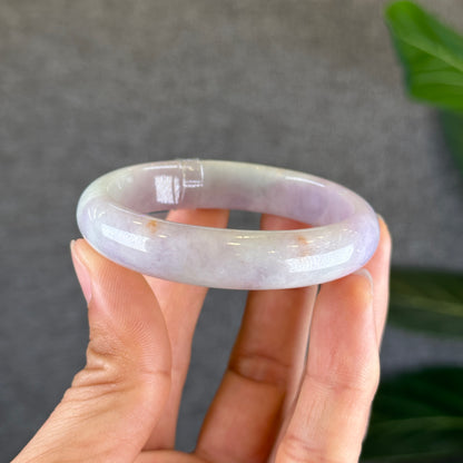 Lavendar with Two Orange Dots Jadeite Jade Oval Leaf Style Bangle Size 50-51 mm Certificate 646759
