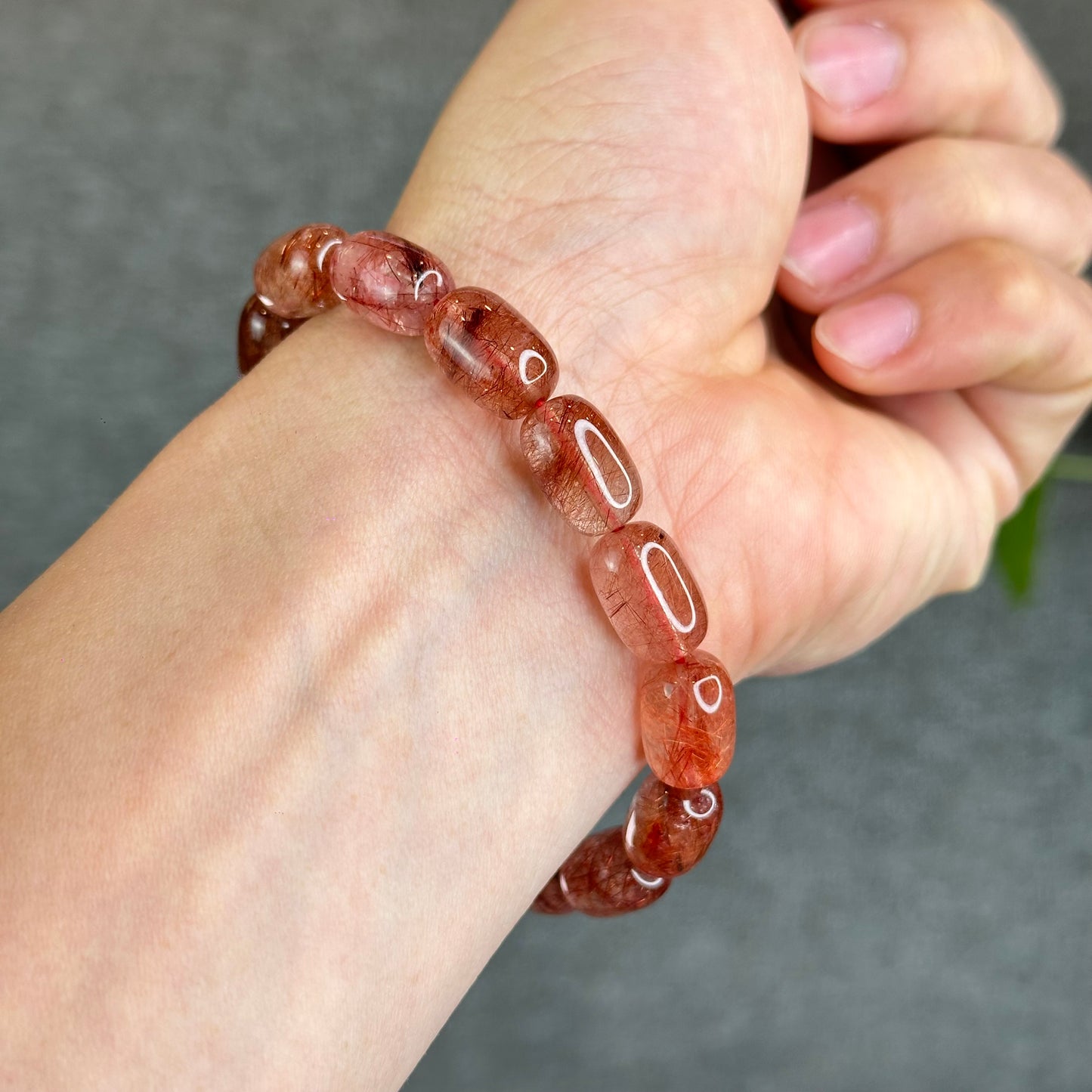 Natural Red Rutilated Quartz Lu Thong Bracelet size 9 mm