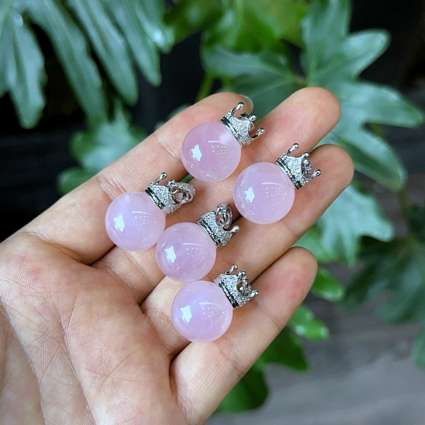 Rose Quartz Pendant with Crown Silver setting