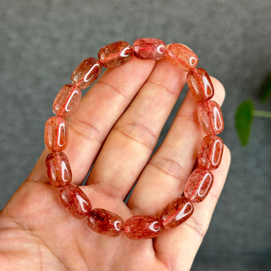 Natural Red Rutilated Quartz Lu Thong Bracelet size 9 mm
