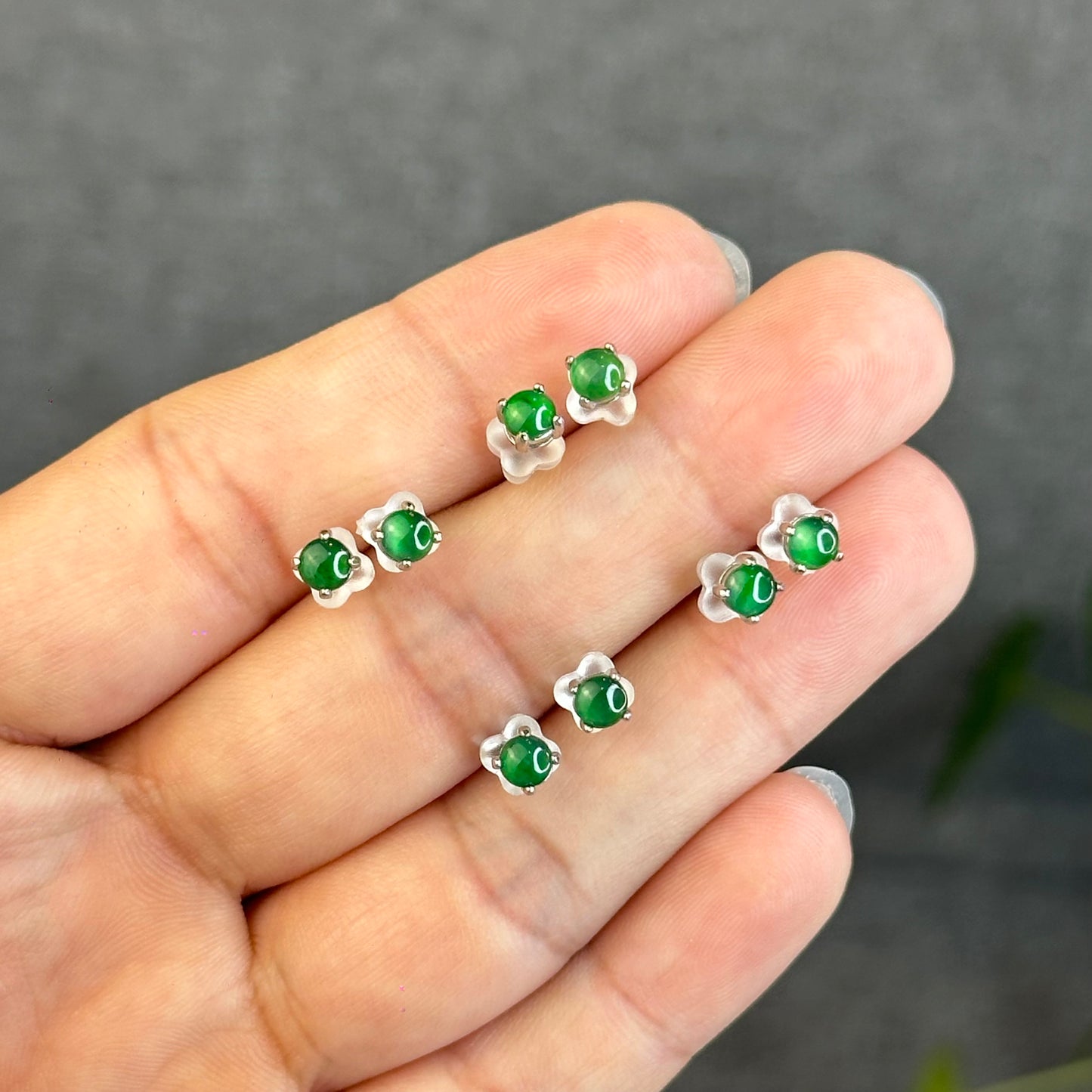 Natural Imperial Jadeite Jade Stud Earrings with S925 Silver Setting