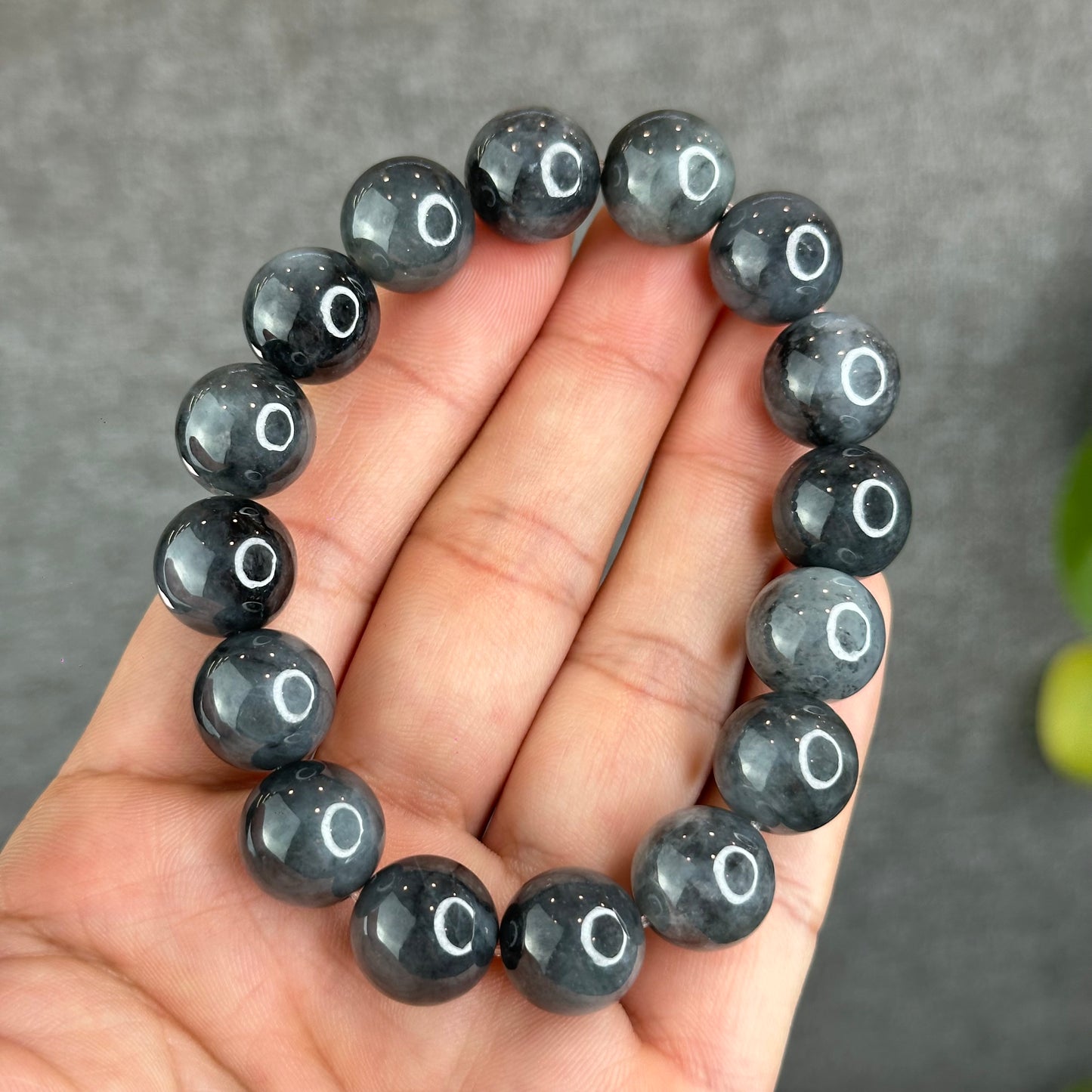 Natural Black Jadeite Jade Bracelet Size 13 mm