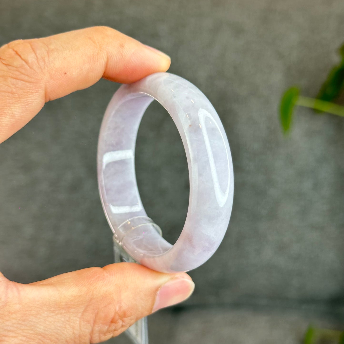 Natural Lavender with One Dot of Orange Jadeite Jade Type A Oval Leaf Style Bangle Size 51-52 mm mm Certificate 296365
