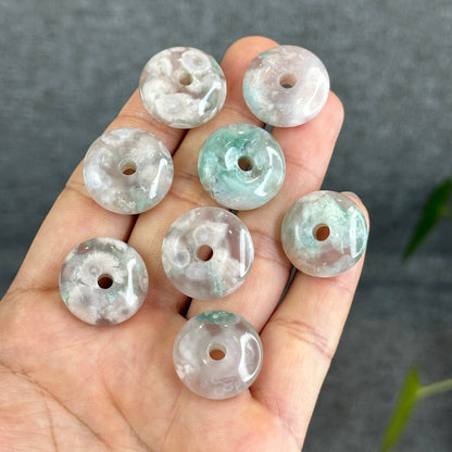 Natural Pastel Green Floral Agate Dong Dieu Donut Charm