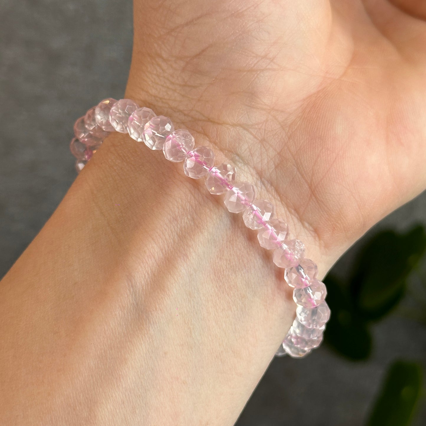 Rose Quartz Faceted Rondell Bracelet Size 7 mm