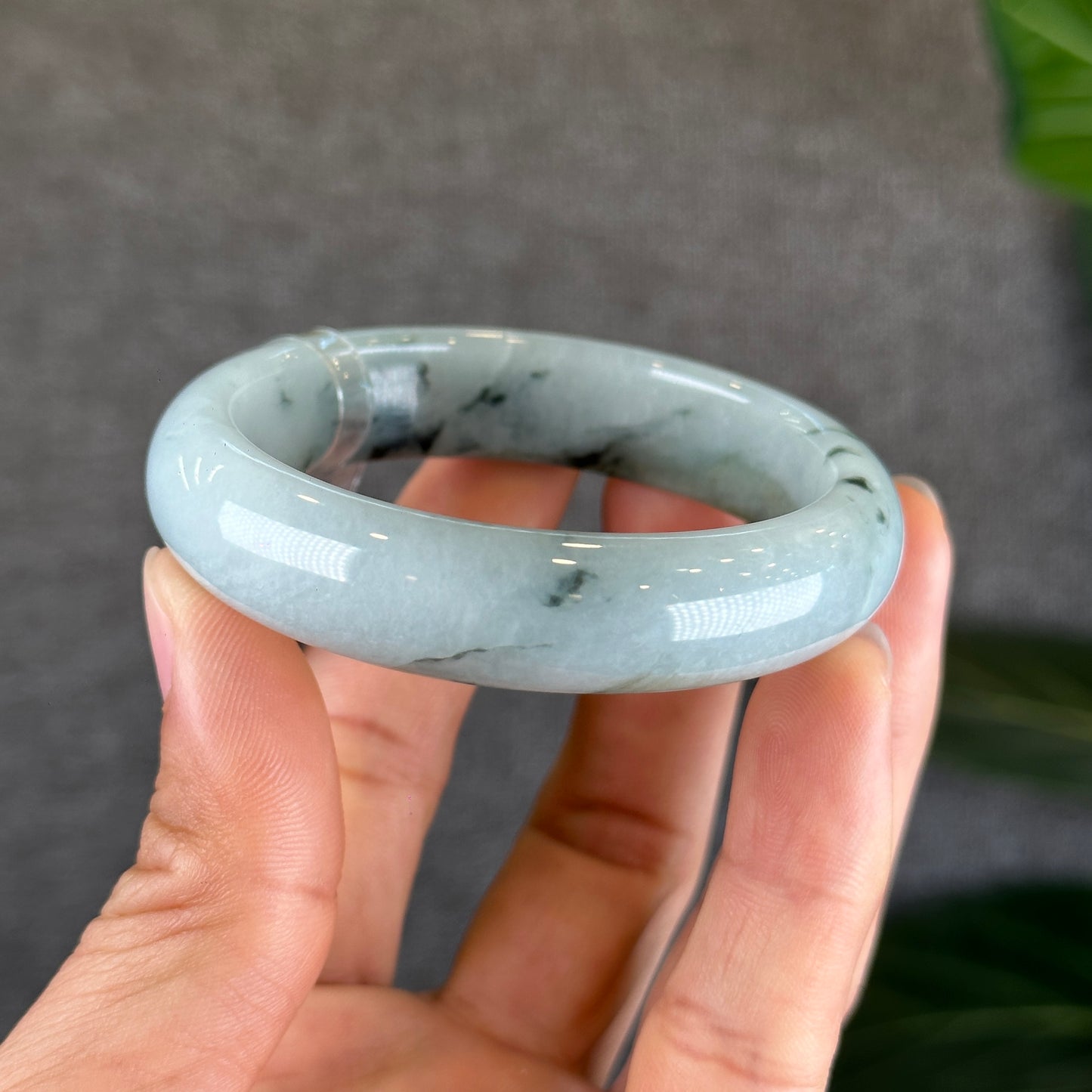 Water Green Floral Pattern Jadeite Jade Bangle Leaf Sytle Size 53 mm Certificate 442289