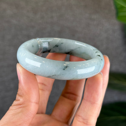 Water Green Floral Pattern Jadeite Jade Bangle Leaf Sytle Size 53 mm Certificate 442289