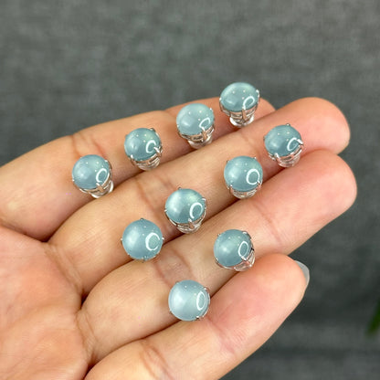 Natural Water Green Jadeite Jade Stud Earrings with S925 Silver Setting - High Quality