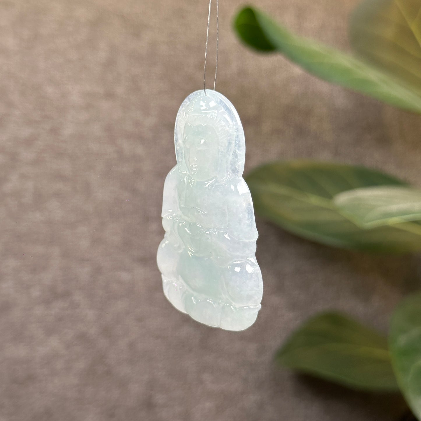 Quan The Am Buddha Jadeite Jade Type A Light Water Green Pendant