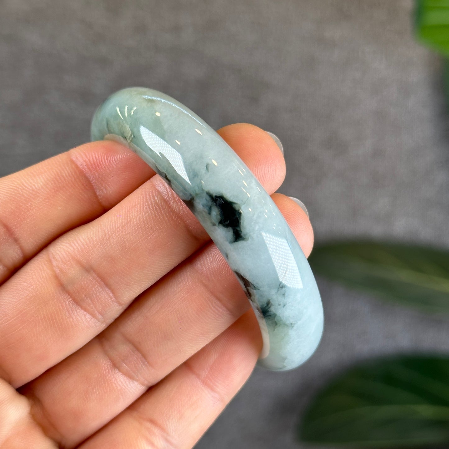 Water Green Floral Pattern Jadeite Jade Bangle Leaf Sytle Size 53 mm Certificate 442289